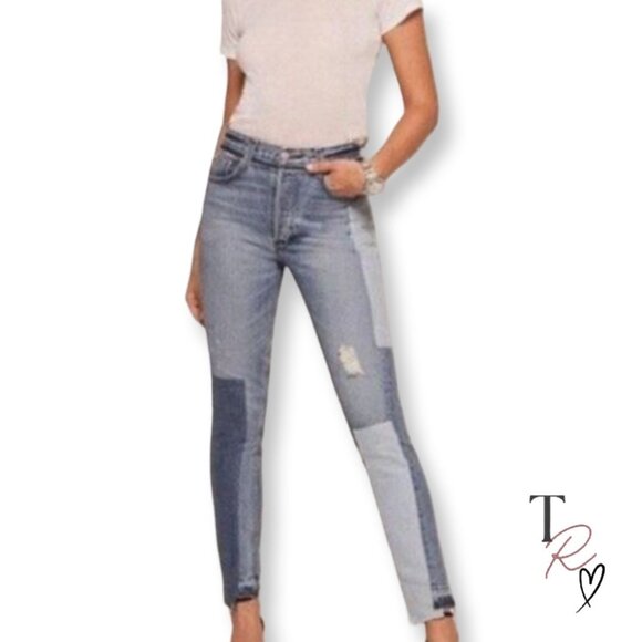 Reformation Denim Patch Skinny Distressed Patchwork Jeans Size 26 - Picture 1 of 13